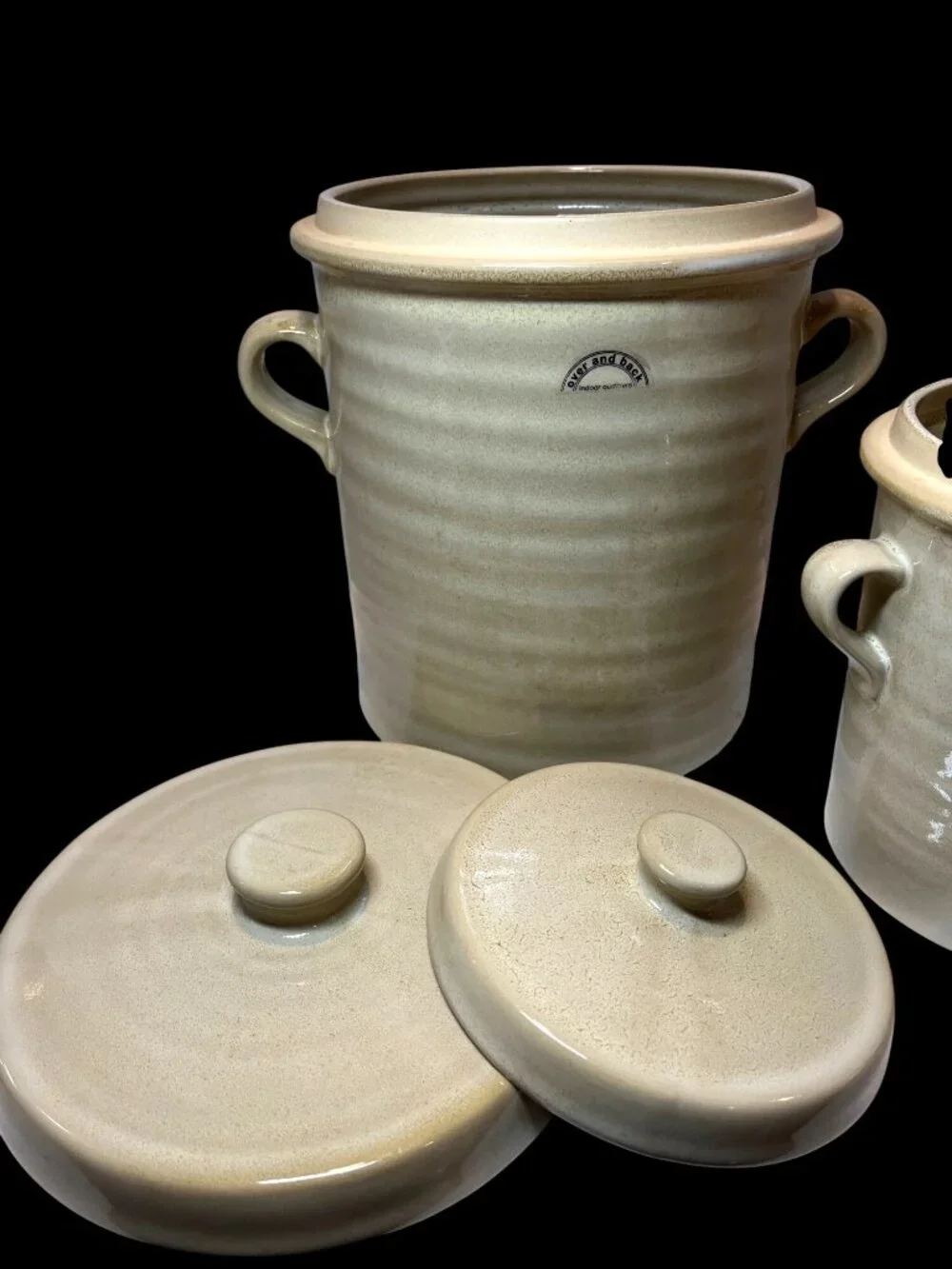 Over And Back Stoneware Large & Small Lidded Canisters Beige Set Of 2 Kitchen St